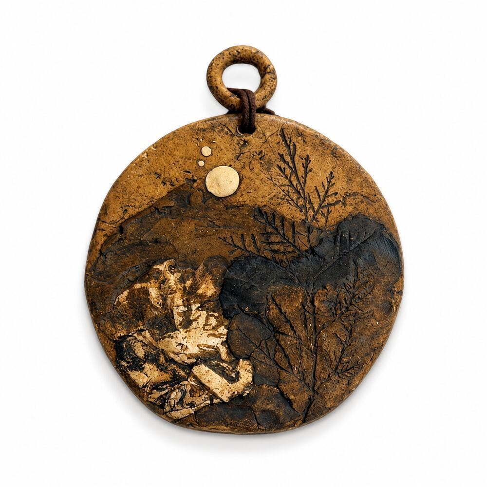 Clay Garden Handmade Studio Pottery Signed Wall Hanging Pendant Rustic Art 4.5"
